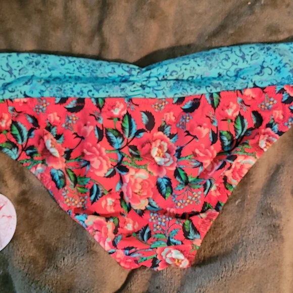 NWT Gottex Bikini Swimsuit Bathing Suit Swim Bottom Red Blue Floral L New - Picture 5 of 7